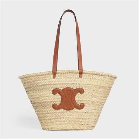 CELINE Raffia Calfskin Triomphe Large Panier Tan